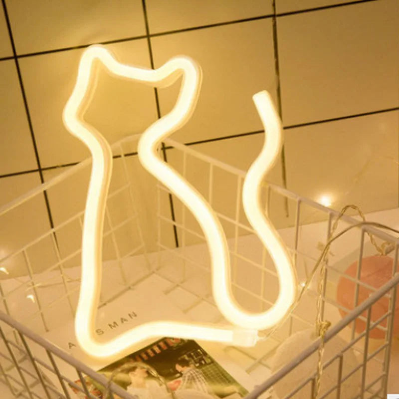 Cat Neon Sign for Wall Decor Led Light Up Sign Decor Pet Store Animal Club USB for Room Wall Home Party Birthday Gift tableandwalllamps