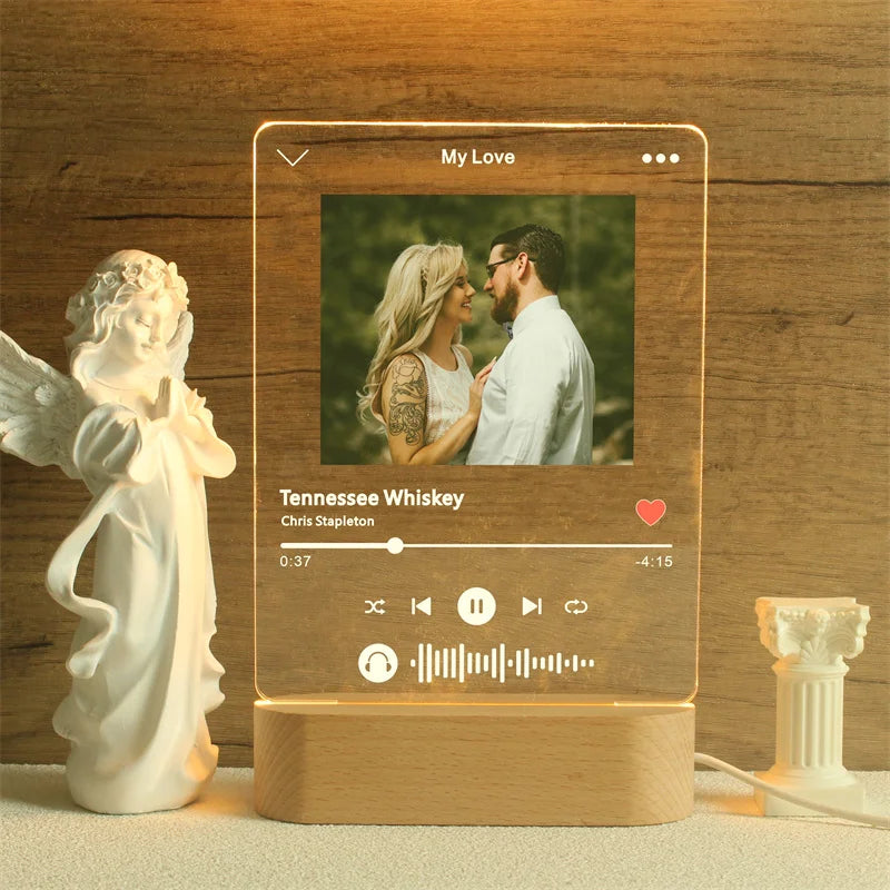 Custom Song Acrylic Plaque,Personalized Photo Frame,Podcast Code Night light Lamp,Playlist Streaming,Gift for Couple tableandwalllamps