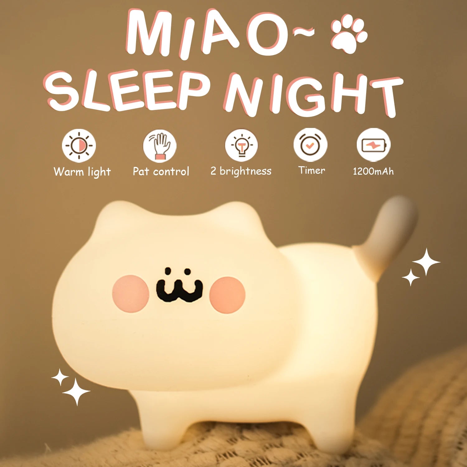 Silicone Cat Dog Night Light USB Rechargeable Nursery Sleeping Lamp Kawaii Bear Cordless Night Lights For Kids Room Decor tableandwalllamps