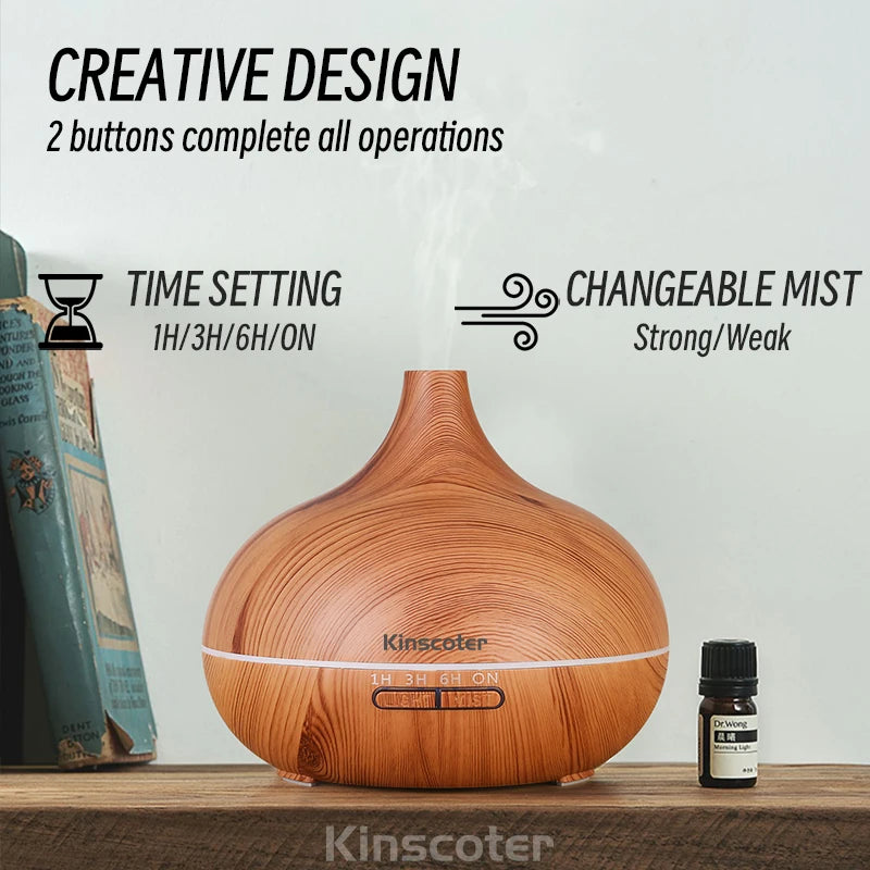 High Quality 500ml Aromatherapy Essential Oil Diffuser Wood Grain Remote Control Ultrasonic Air Humidifier with 7 Colors Light tableandwalllamps