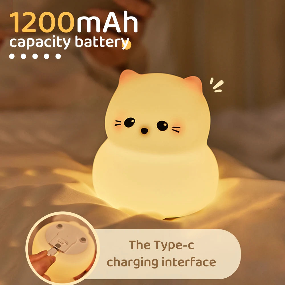 Silicone Cat Dog Night Light USB Rechargeable Nursery Sleeping Lamp Kawaii Bear Cordless Night Lights For Kids Room Decor tableandwalllamps