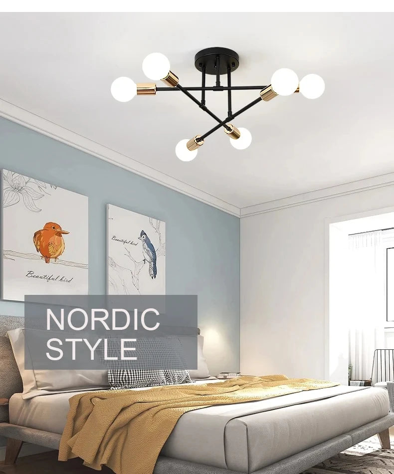 Nordic Minimalist Pendant Light Ceiling Lamp LED Chandelier Suitable for Bedrooms Living Rooms Black Gold Lighting Decoration