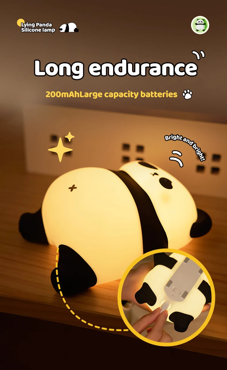 4Styles Panda LED Night Light Cute Silicone Lamp Baby Nursery Touch Sensor Nightlight Rechargeable with 3 Warm Light for Bedroom tableandwalllamps