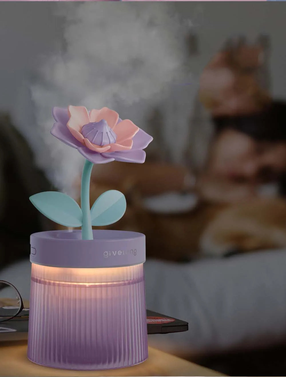 2024 Humidifier Portable USB Ultrasonic Colorful Cup Aroma Diffuser Cool Mist Maker Flower Air Humidifier Purifier With Light tableandwalllamps