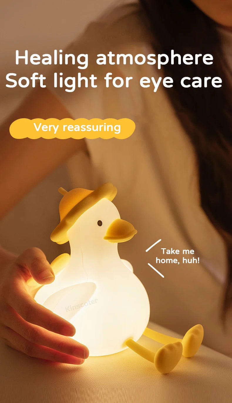 Cute Duck Night Light Bedside Desk Pat Touch Silicone Night Lamp Dimmable Baby Kids Room Decor Ambient Lighting Birthday Gifts tableandwalllamps