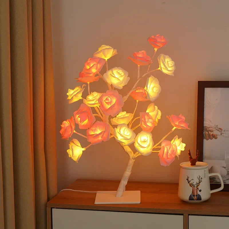 24 LED Rose Lamp, Rose Light Tree Table Top Decorations for Wedding Mother's Day Valentine’s Day Decorations, Gift for Girls Mom tableandwalllamps