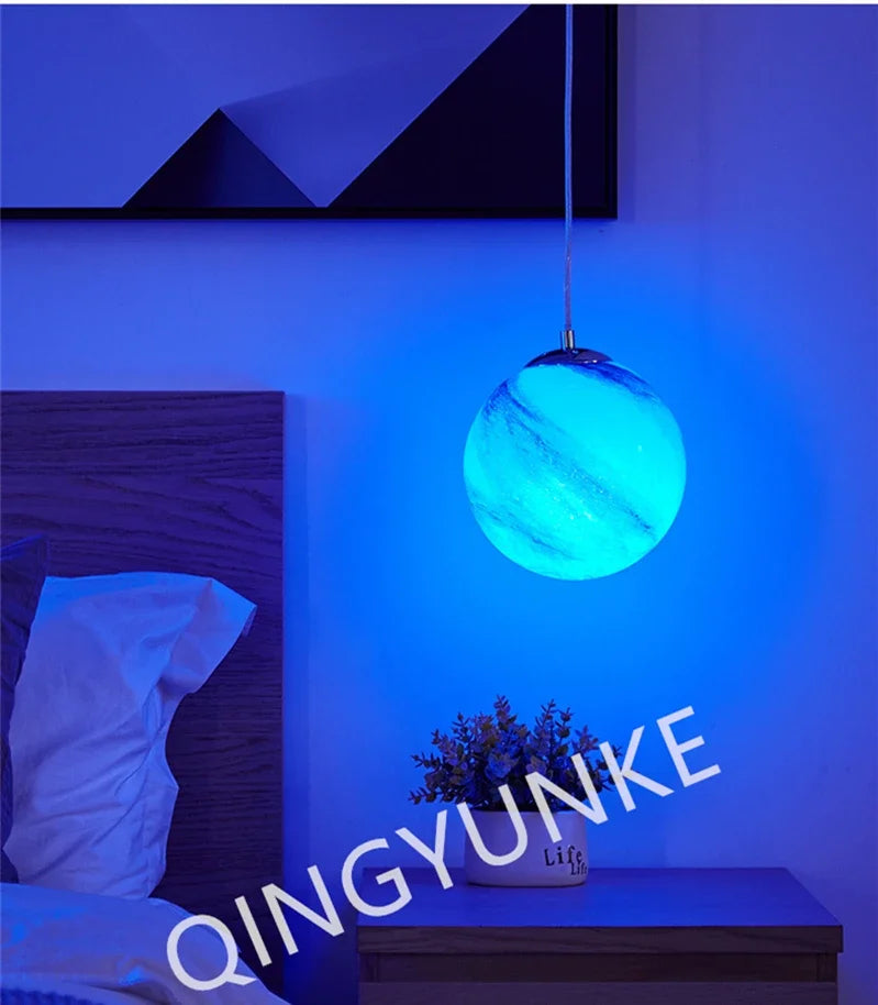 Modern LED Acrylic Planet Pendant Light Children Room Space Star Chandeliers Living  Bedroom Kitchen Indoor Hanging Lighting