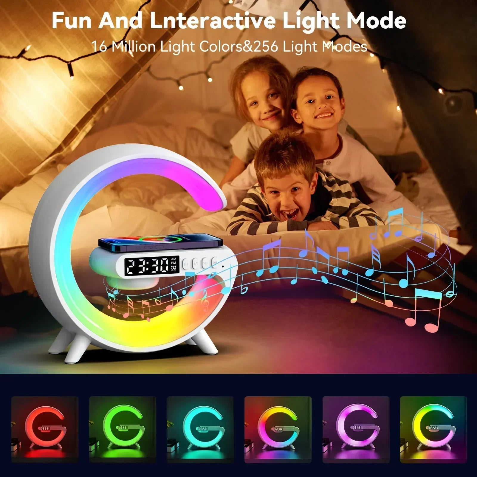 BIG G Multifunction Wireless Charger Stand Pad Speaker RGB Night Light Fast Charging Station for iPhone 15 14 13 Samsung Xiaomi tableandwalllamps