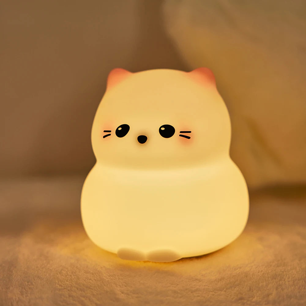 Silicone Cat Dog Night Light USB Rechargeable Nursery Sleeping Lamp Kawaii Bear Cordless Night Lights For Kids Room Decor tableandwalllamps