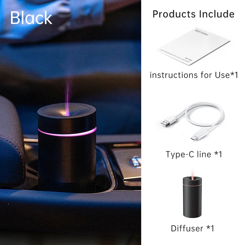 Vissko Mini Diffuser Car Humidifier Auto Air Purifier Aromo Air Freshener with LED Light For Car Aroma Aromatherapy Diffuser tableandwalllamps