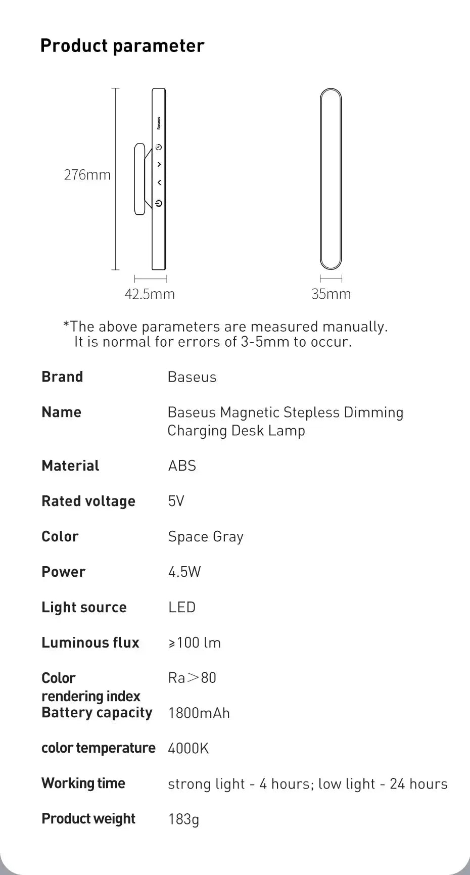 Baseus Night Light Hanging Magnetic LED Table Lamp Stepless Dimming Desk Lamp Rechargeable For Cabinet Bedroom Kitchen Light tableandwalllamps