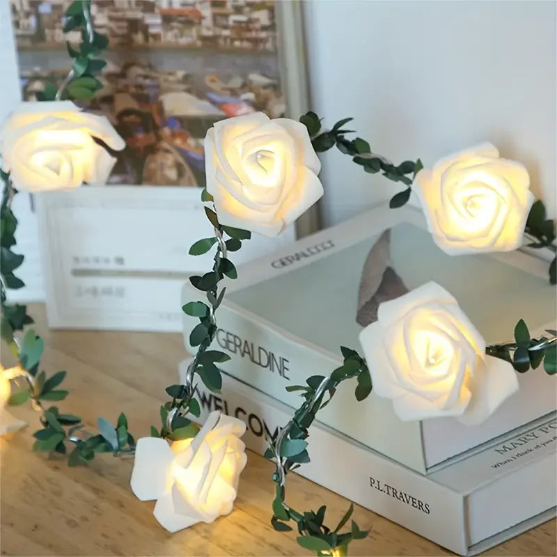 1PC 10 LED Rose Flower String Lights Battery Powered Flower Rose Night Lamp For Wedding Valentines Day Party Garland Decoration tableandwalllamps