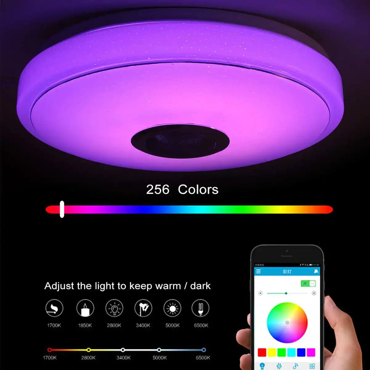 200W Smart LED Ceiling Light APP bluetooth Music Speaker Light RGB Dimmable Ceiling Lamp Home Bedroom Living Room Ambient Light