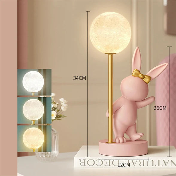 Nordic Pink Rabbit Table Lamp Atmosphere Night Light Luxury Birthday Wedding Gift Nightlights Ins Cute Bunny Bedroom Decoration tableandwalllamps