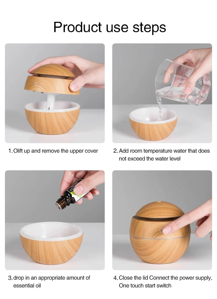 USB Ultrasonic Cool Mist Sprayer Essential Oil Fragrance Mini Home Wood Grain Air Humidifier Electric Air Aroma Diffuser Purifie tableandwalllamps