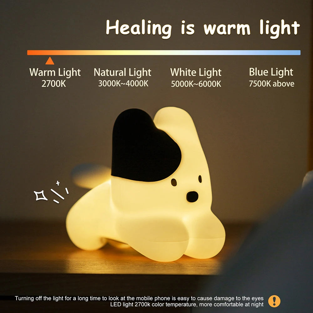 Silicone Cat Dog Night Light USB Rechargeable Nursery Sleeping Lamp Kawaii Cat Animal Night Lights for Kids Bedside Decoration tableandwalllamps