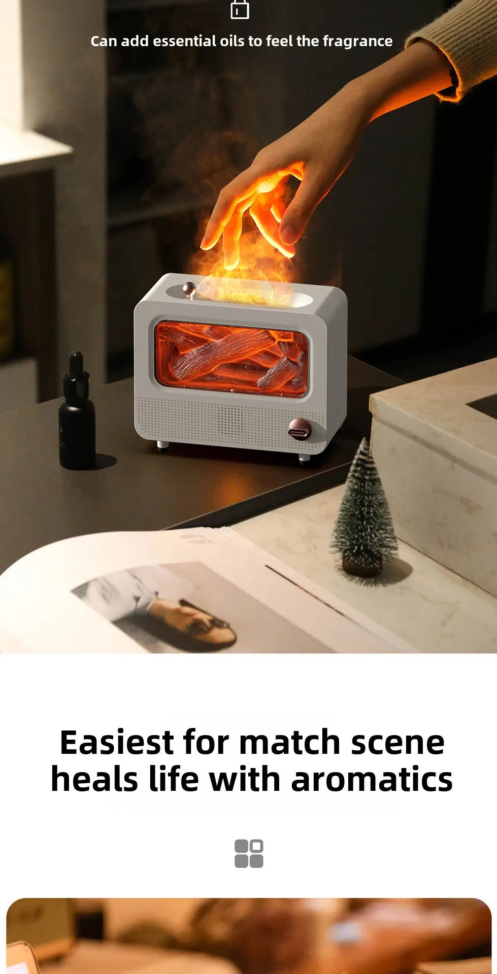 Retro Fireplace Flame Fragrance Diffuser with Colorful Atmosphere Lamp Desktop Aroma Humidifier Essential Oil Diffuser For Home tableandwalllamps