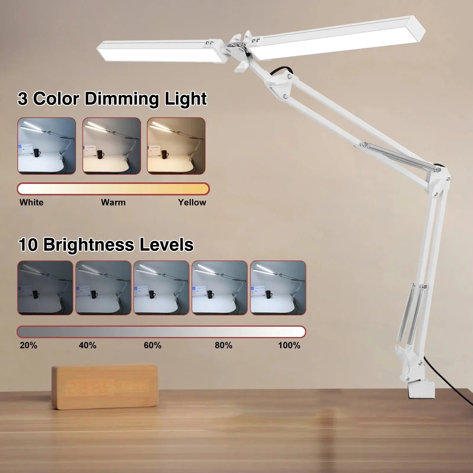 24W LED Desk Lamp for Home Office Dual Swing Arm Eye-Caring Architect Task Lamp Adjustable Foldable Table Lamp 3 Lighting Modes tableandwalllamps