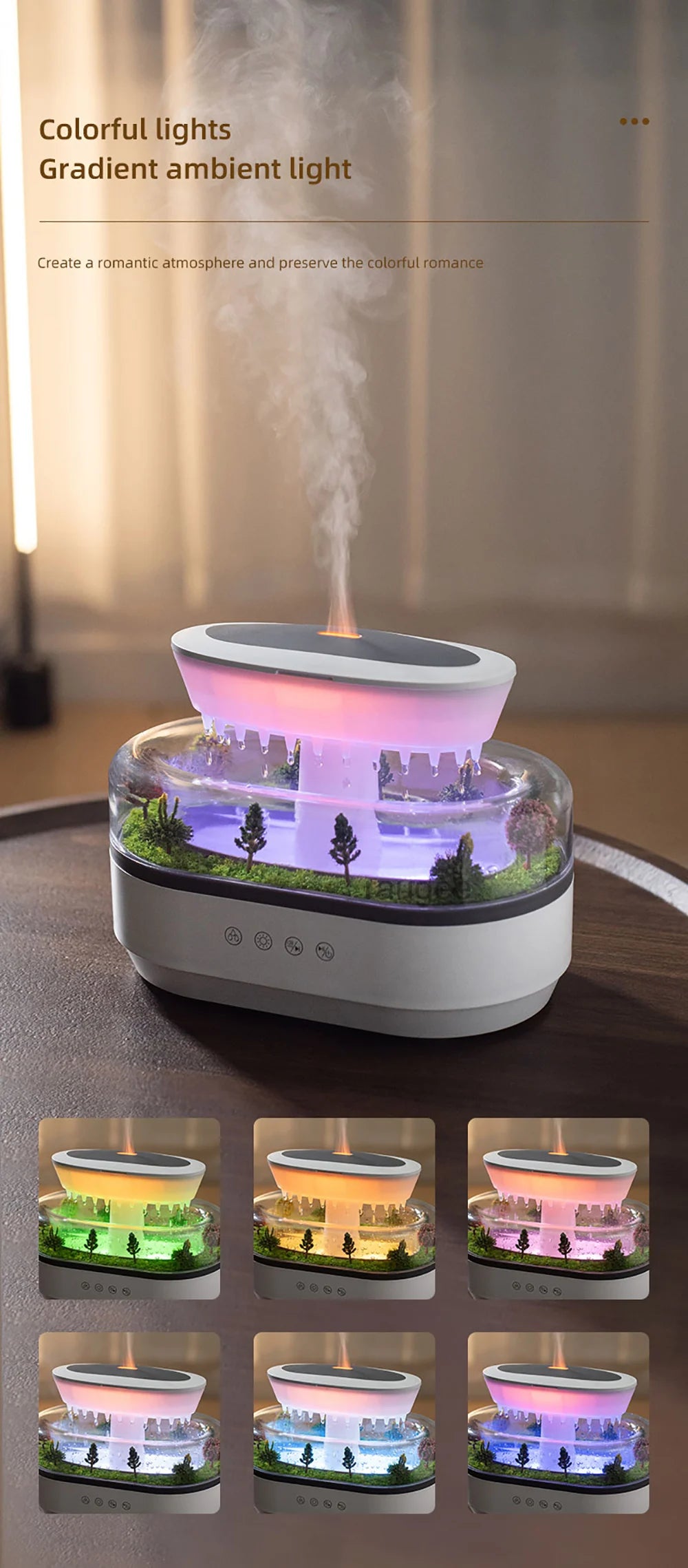 Aroma Humidifier Fragrance Diffuser Room Essential Oil Diffuser Home Aromatherapy Air Humidifier with Colorful Light and Music tableandwalllamps