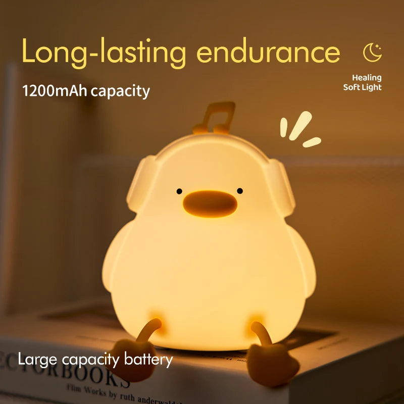 Funny Duck Rechargeable LED Night Light Silicone Lamp Bedside Cartoon Cute Children Nightlights for Home Room Decor Birthday Gif tableandwalllamps