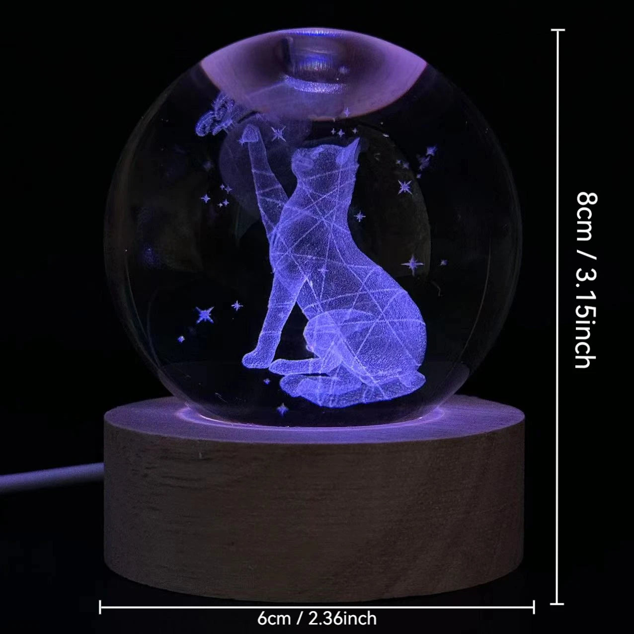 1pc,3D laser engraving cat and butterfly night light, with colored light wood lamp holder, home decoration decoration, suitable tableandwalllamps