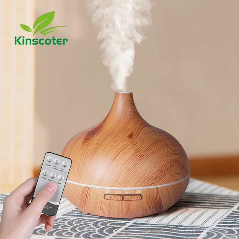 High Quality 500ml Aromatherapy Essential Oil Diffuser Wood Grain Remote Control Ultrasonic Air Humidifier with 7 Colors Light tableandwalllamps