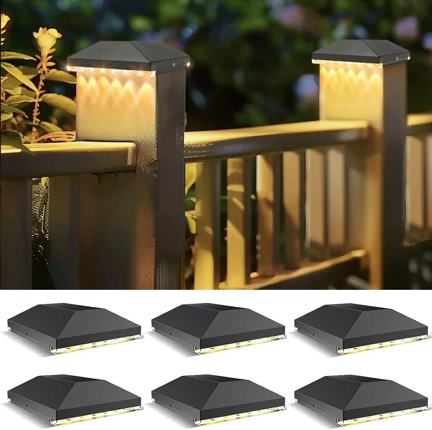 2/6 Packs Solar Post Cap Light Fence Outdoor Garden Black Deck Light for 3.5x3.5 4x4 Wooden Vinyl Post Gate patio Solar Cap Lamp tableandwalllamps