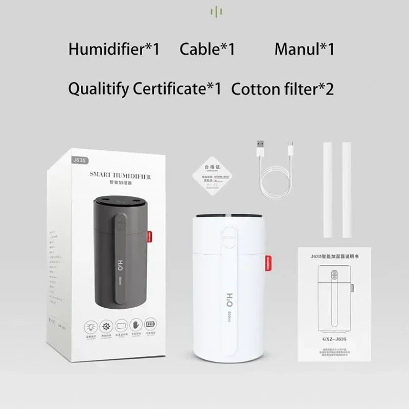 800ML Smart Induction Air Humidifier 2000mAh Battery USB Rechargeable Essential Oil Diffuser Air Humidifier for Home Car tableandwalllamps