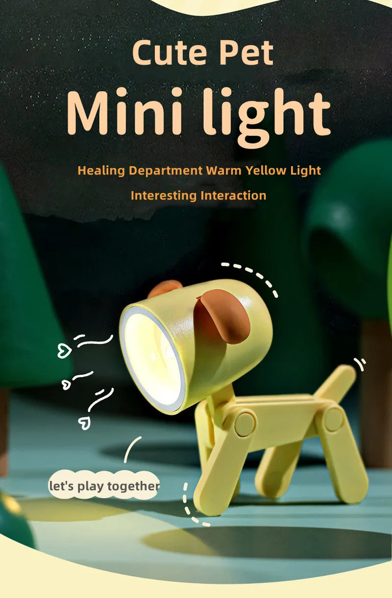 LED Night Light Mini Cute Pet Light Kawaii Gift Cartoon Dog Deer Folding Table Lamp Kids Room Bedside Bedroom Living Room Decor tableandwalllamps