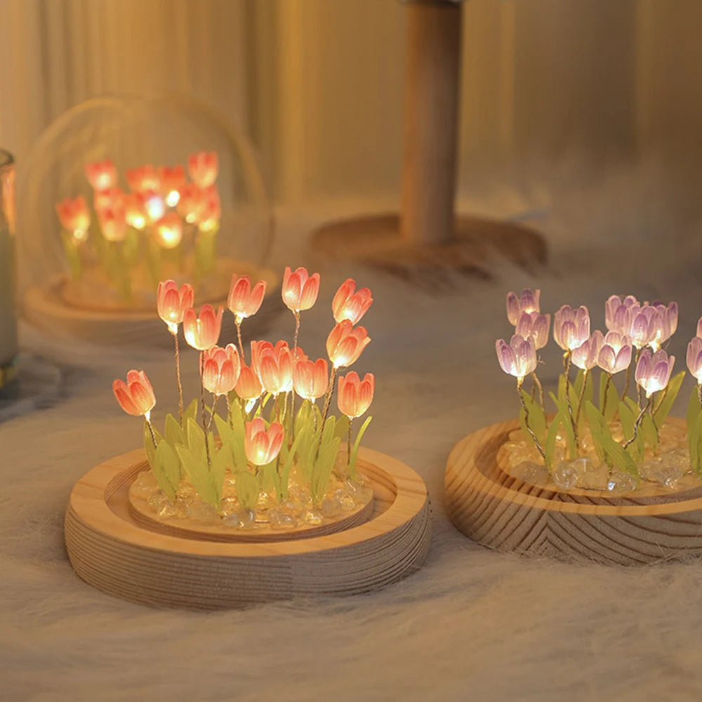 Simulation Tulip DIY Bedside Lights Handmade Material Flower LED Night Light Battery Operated Table Lamp Bedroom Decoration tableandwalllamps