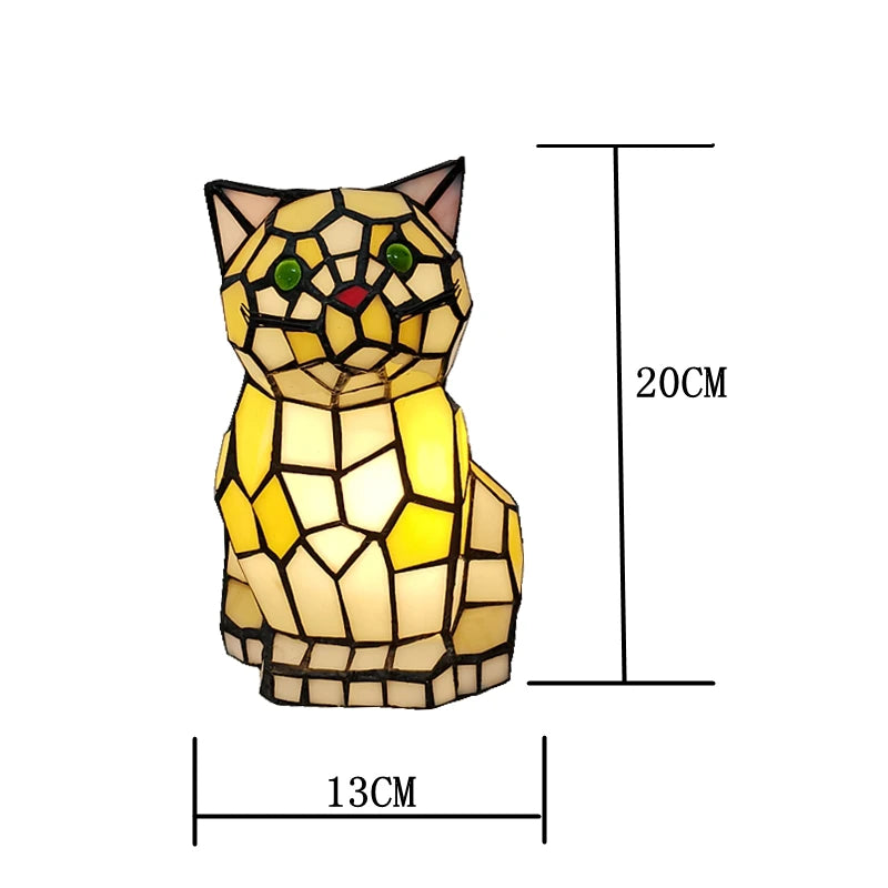 European-style Cat Animal Night Light Tiffany Glass Hand-welded Craft Birthday Gift Bedroom Bedside Decorative Sleep Lamp tableandwalllamps