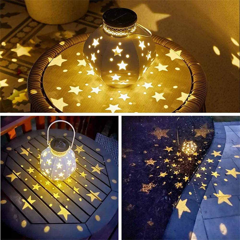 Garden Star Projector Lamp Hanging Solar Lights Outdoor Hanging Solar Lanterns Retro Solar Lamp with Handle Outside Decorations tableandwalllamps