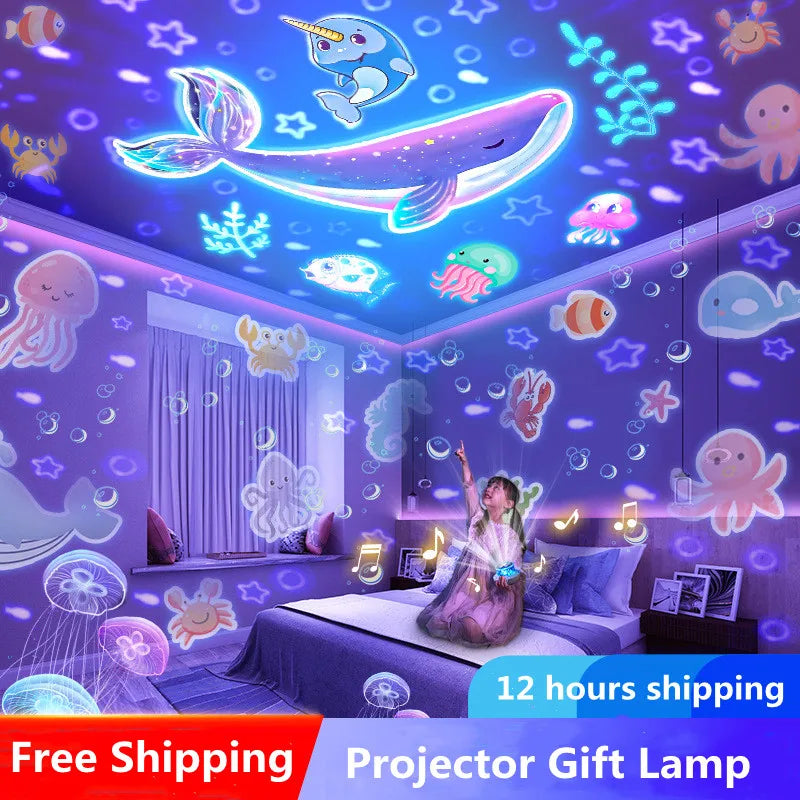 Starry Projector Night Light Rotating Sky Moon Lamp Galaxy Lamp Home Bedroom Decoration Starlight Christmas Lights for Kids Gift tableandwalllamps