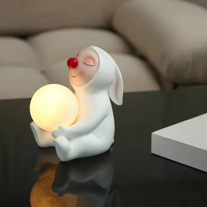 Nordic Cute Rabbit Lamp Bunny Light Table Decoration Nightlight Moon Nightlamp  Resin Bedroom Decor Eye Protection Yellow Led tableandwalllamps