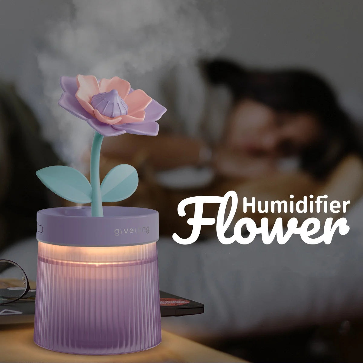 2024 Humidifier Portable USB Ultrasonic Colorful Cup Aroma Diffuser Cool Mist Maker Flower Air Humidifier Purifier With Light tableandwalllamps