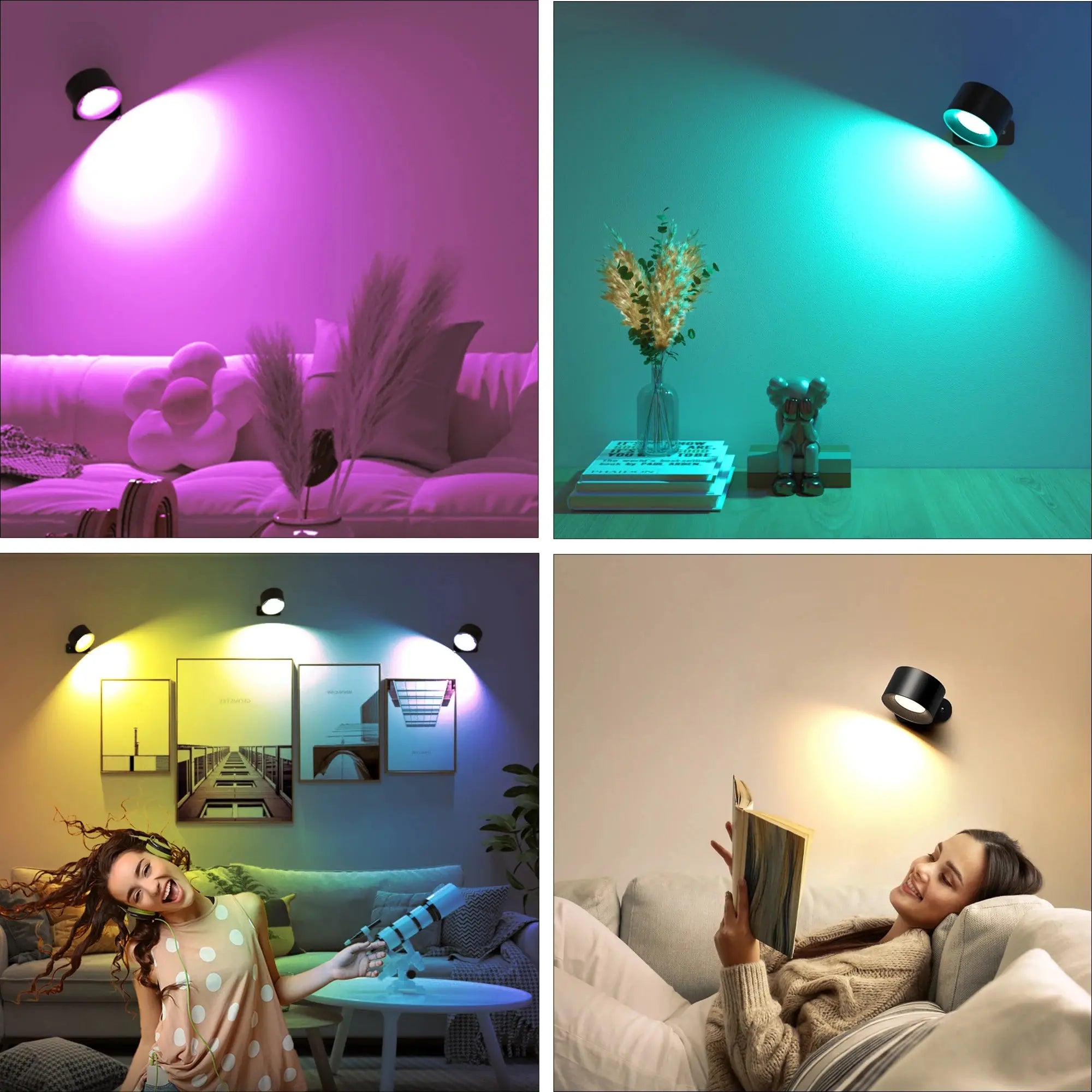 LED Wall Sconce 19 RGB Colors Dimmable, Rechargeable Wall Sconces Battery Operated Picture Light, Touch & Remote Control, 360° R tableandwalllamps