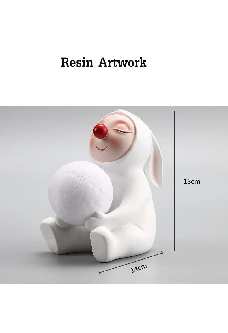 Nordic Cute Rabbit Lamp Bunny Light Table Decoration Nightlight Moon Nightlamp  Resin Bedroom Decor Eye Protection Yellow Led tableandwalllamps