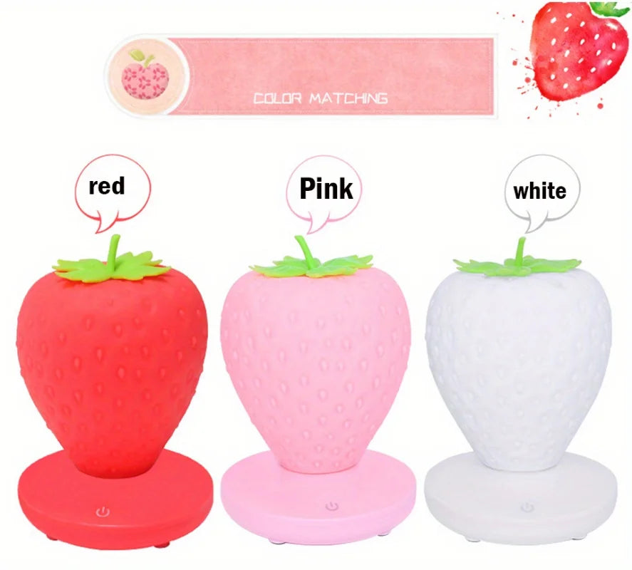 Strawberry Shape USB Rechargeable Silicone Night Light Touch Sensitive Girls Bedroom Creative LED Energy Saving Fun Light Gift tableandwalllamps