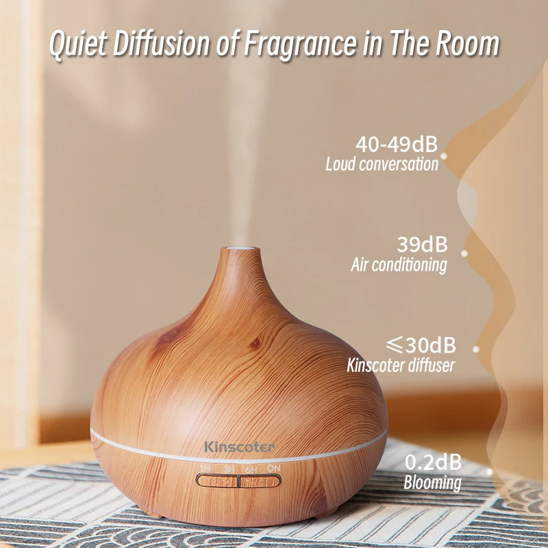 High Quality 500ml Aromatherapy Essential Oil Diffuser Wood Grain Remote Control Ultrasonic Air Humidifier with 7 Colors Light tableandwalllamps