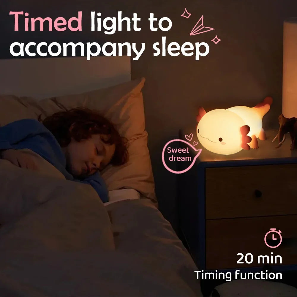 Axolotl Night Light for Kids Animal Silicone Nursery Sleeping Light Portable USB Rechargeable Bedside Lamp For Baby's Room Decor tableandwalllamps