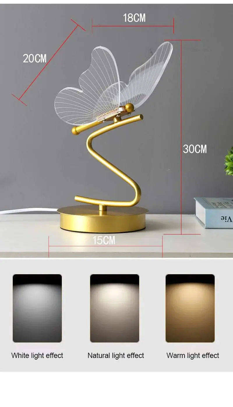 Nordic Butterfly Table Lamp USB Indoor Lighting Switch Button Home Decor Bedroom Bedside Living Room Dinner LED Desk Lamps tableandwalllamps