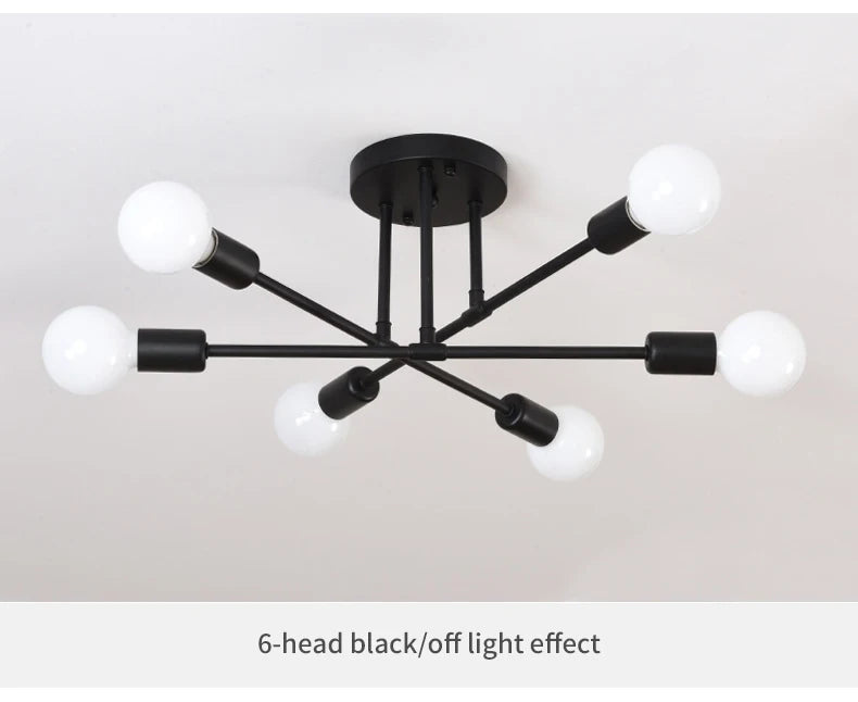 Retro Industrial Wrought Iron Material 6Heads LED Ceiling Lamp Home Luminaire  Modern Living Room Light E27 Decoration Light