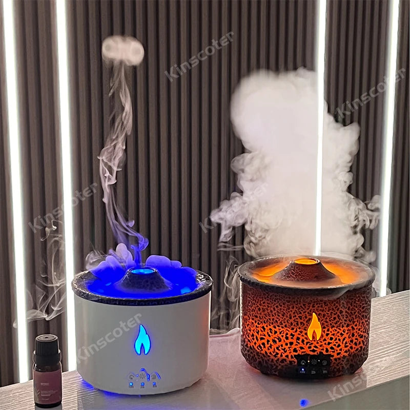 KINSCOTER Volcano Flame Aroma Diffuser Jellyfish Smoke Ring Air Humidifier 360ml Aromatherapy Essential Oil Diffuser Cool Gift tableandwalllamps