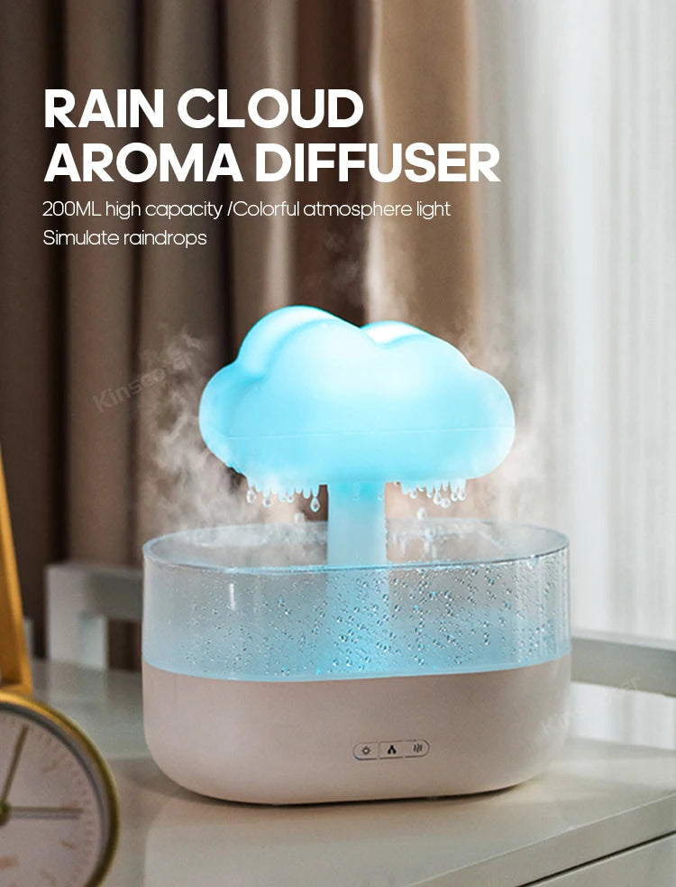 Cloud Air Humidifier Electric Aroma Essential Oil Diffuser Ultrasonic Mist Rain Cloud Color Night Light Raindrops White Noise tableandwalllamps