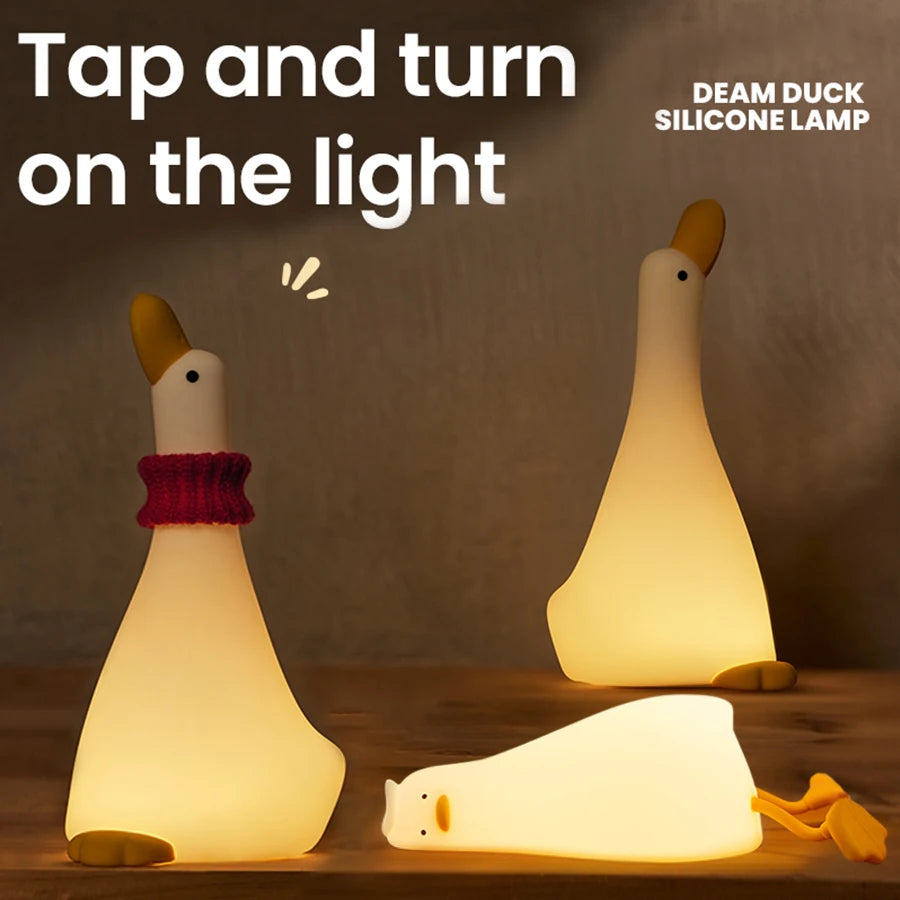 Funny Duck Rechargeable LED Night Light Silicone Lamp Bedside Cartoon Cute Children Nightlights for Home Room Decor Birthday Gif tableandwalllamps