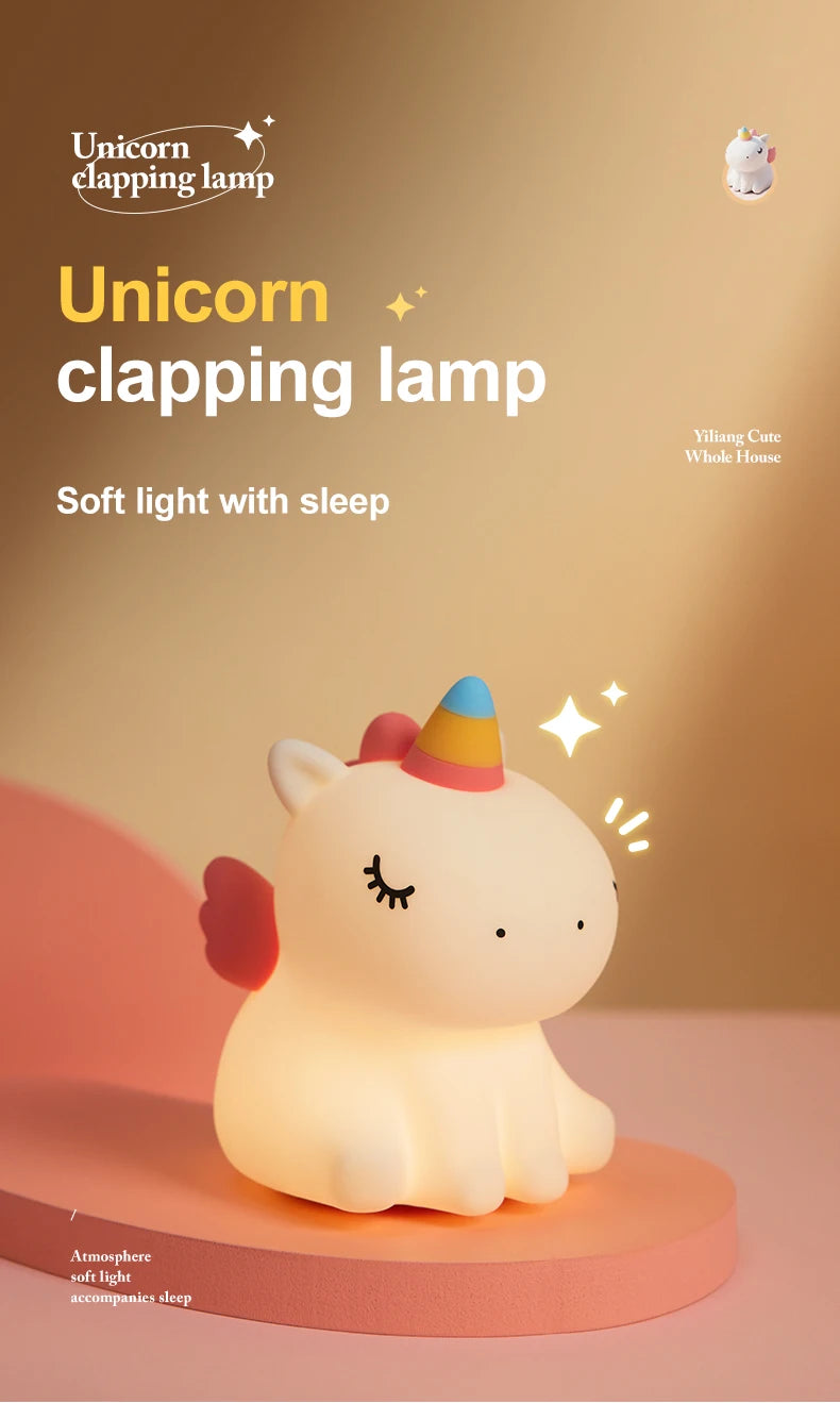 1pc Unicorn Cute Silicone LED Night Light For Boys Girls USB Rechargeable Cartoon Animal Bedroom Decoration Touch Night Lamp tableandwalllamps