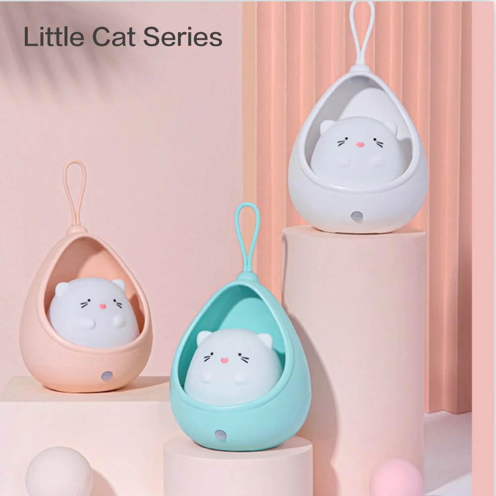 Kids Gift Portable USB Rechargeable Warm White Cute Little Rabbit Cat Motion Sensor LED Wall Night Lamp Light with Hanging Rope tableandwalllamps