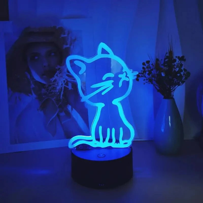 1pc  Cat  3D Night Light, 3D Optical Illusion Lamp With Touch, 7-Color Changing Ambient Light For Bedroom tableandwalllamps