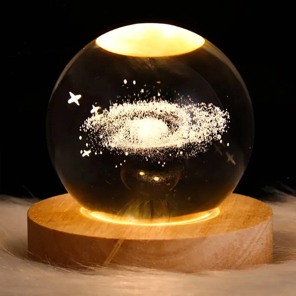 3D Crystal Lights Lamp Glowing Planetary Galaxy Night Light Crystal Ball Night Lights Bedside Light Home Decor Christmas Gift tableandwalllamps