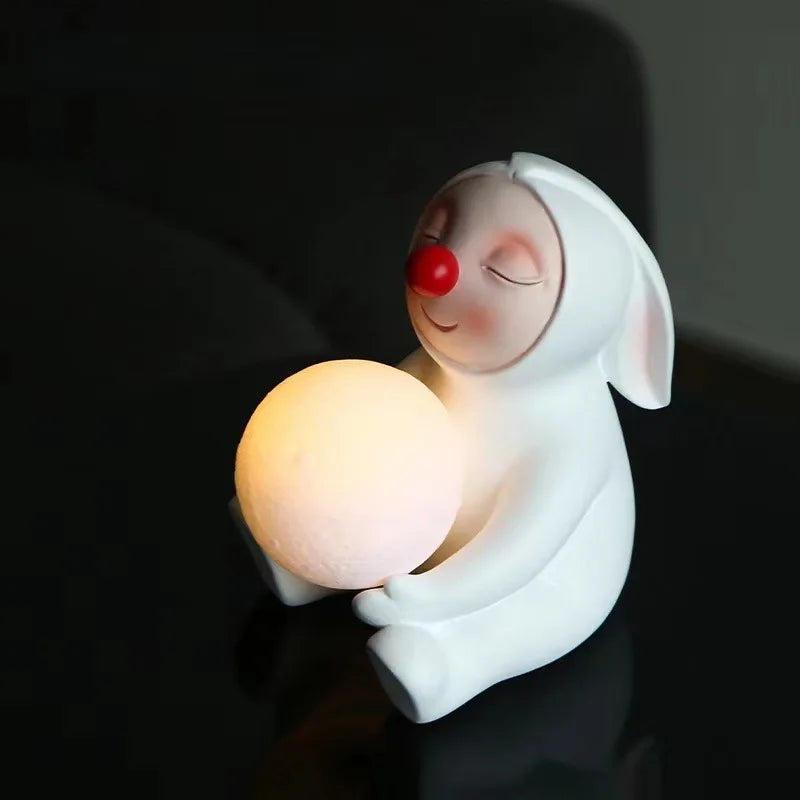 Nordic Cute Rabbit Lamp Bunny Light Table Decoration Nightlight Moon Nightlamp  Resin Bedroom Decor Eye Protection Yellow Led tableandwalllamps